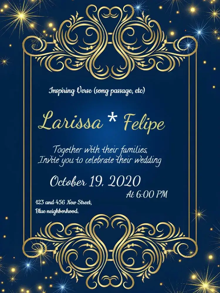 Invitation Modern Arabesque Wedding – Wedding theme modern, elegant, arabesques, blue, golden, sophisticated