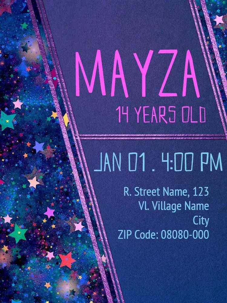 Invitation Virtual Female - Blue Stars – Kids' Birthday Party theme blue, lilac, bright, childish, feminine, themed