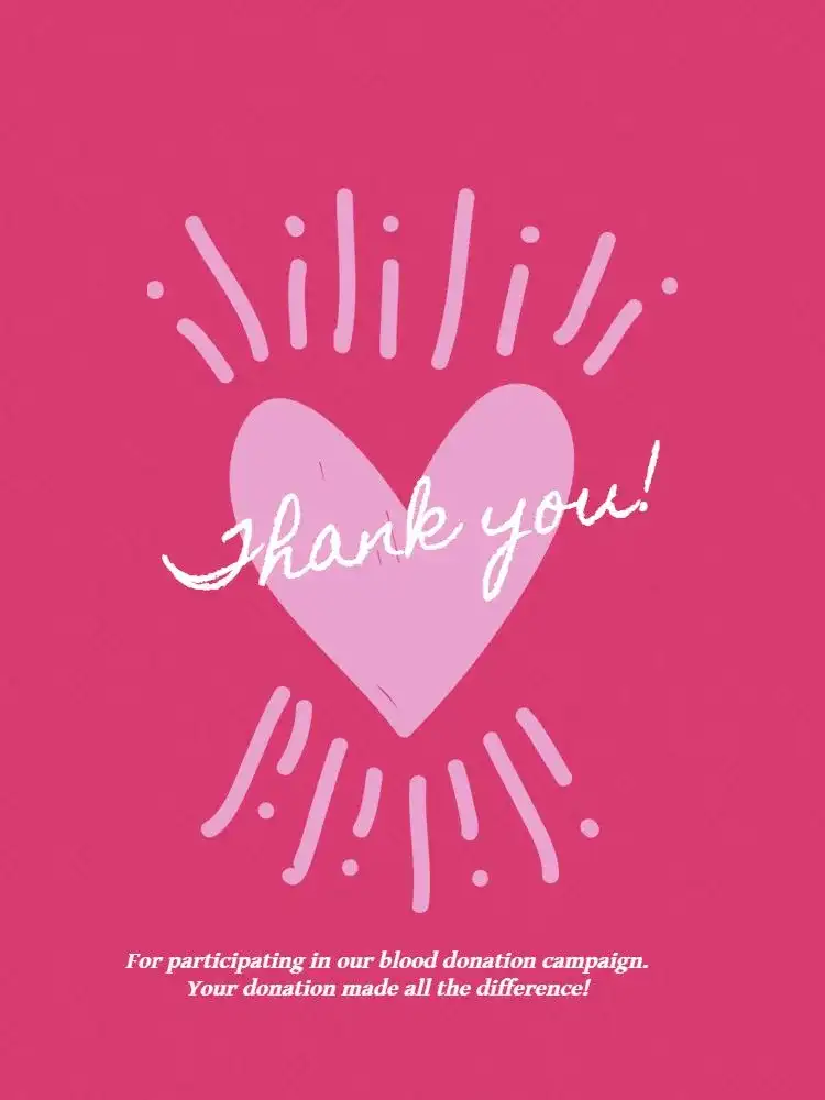 Thank You Card for Child's Participation in Pink