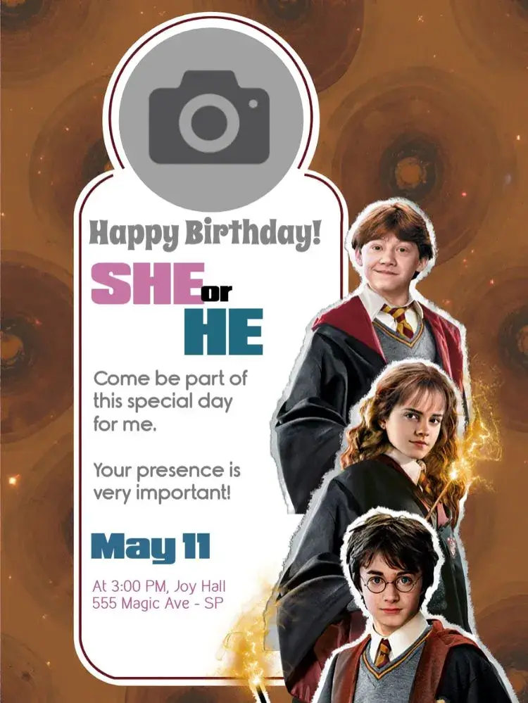 Harry Potter With Photo Rony invitation