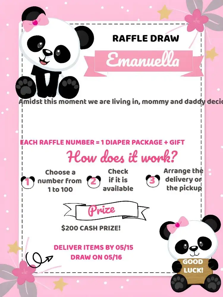 Invitation Panda Tea Raffle Party – Raffle Tea theme cute, pink, polka dots, white, modern