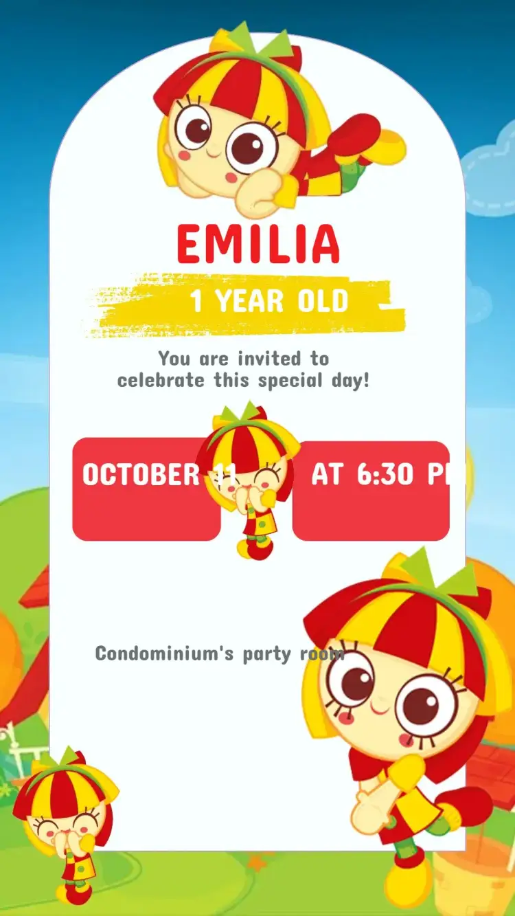 Invitation Emília's Birthday Invitation (Yellow Woodpecker Ranch) – Kids' Birthday Party theme colorful, playful, childish, themed party, fun illustrations, cartoon style