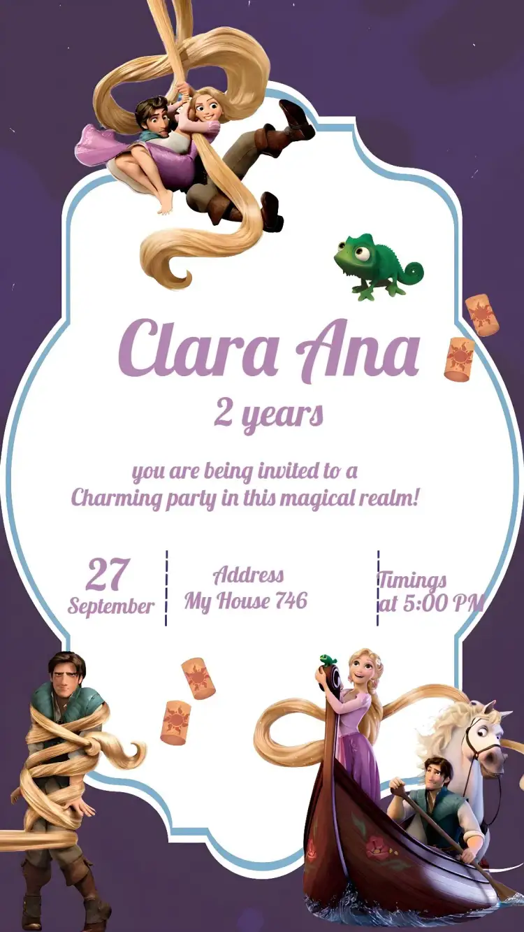 Invitation Tangled Rapunzel Lilac – Kids' Birthday Party theme floral, lilac, white, magical, childlike, princess