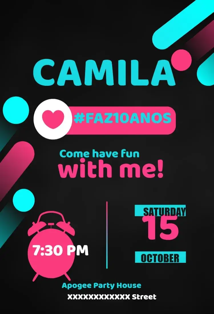 15th Digital Neon Birthday invitation