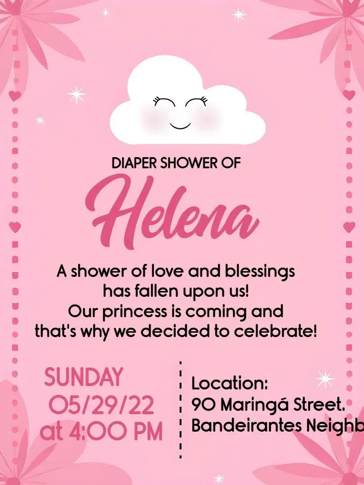 Invitation Baby Shower Rain of Love Pink – Bridal Shower theme pink, white, clouds, hearts, love, delicate
