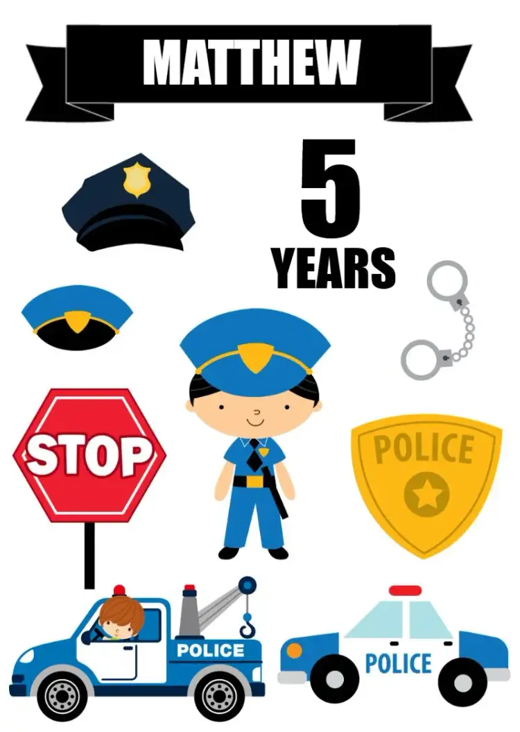 Invitation Police Professions Cake Topper – Cake topper theme colorful, fun, modern, themed, graphic