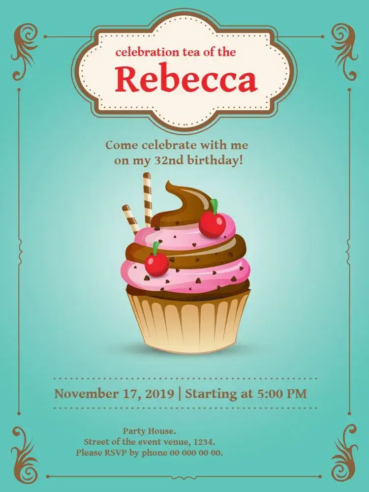 Invitation Custom Cupcake – Diaper Shower theme children's, green, arabesque, fun-filled, colorful, modern