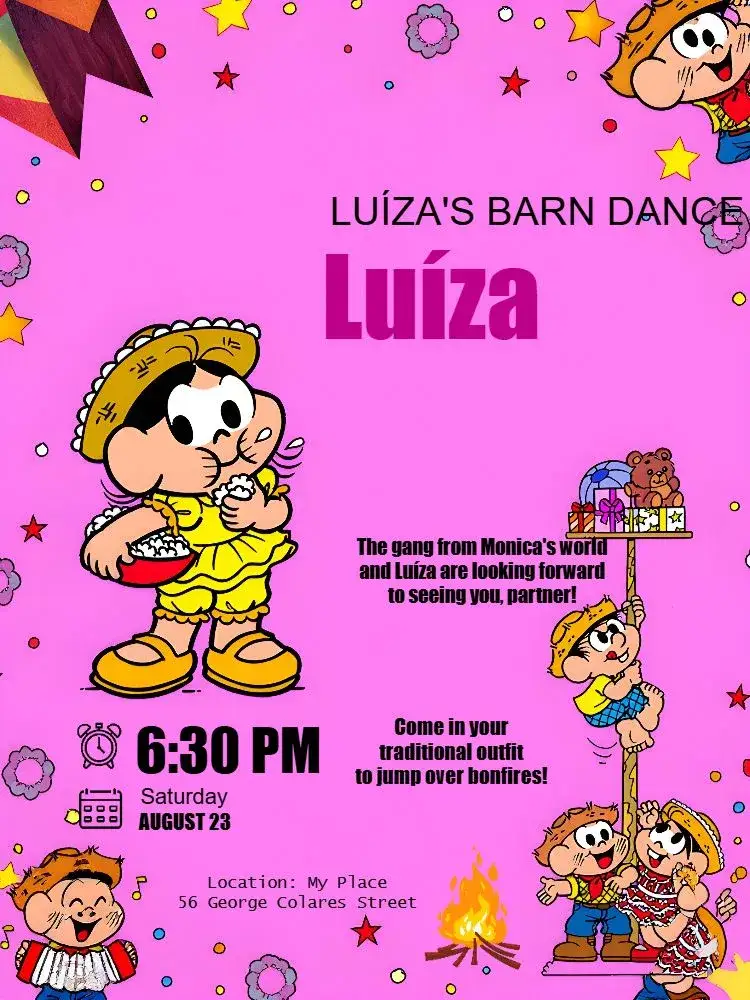 Invitation Turma Da Mônica Yellow – Kids' Birthday Party theme yellow, fun, childish, colorful, themed, illustrations from Monica's Gang