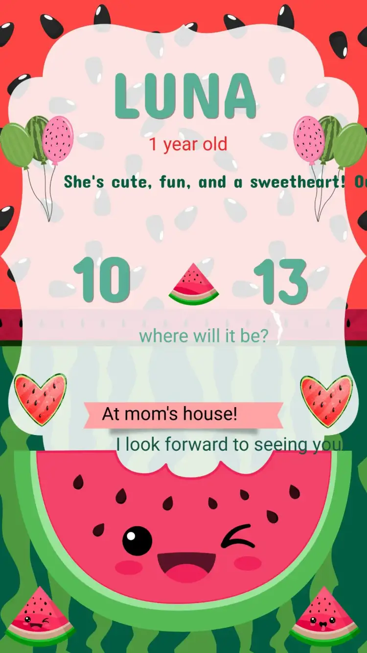 Invitation Children's Watermelon Birthday Invitation – Kids' Birthday Party theme colorful, fruity, playful, fun-filled, cheerful