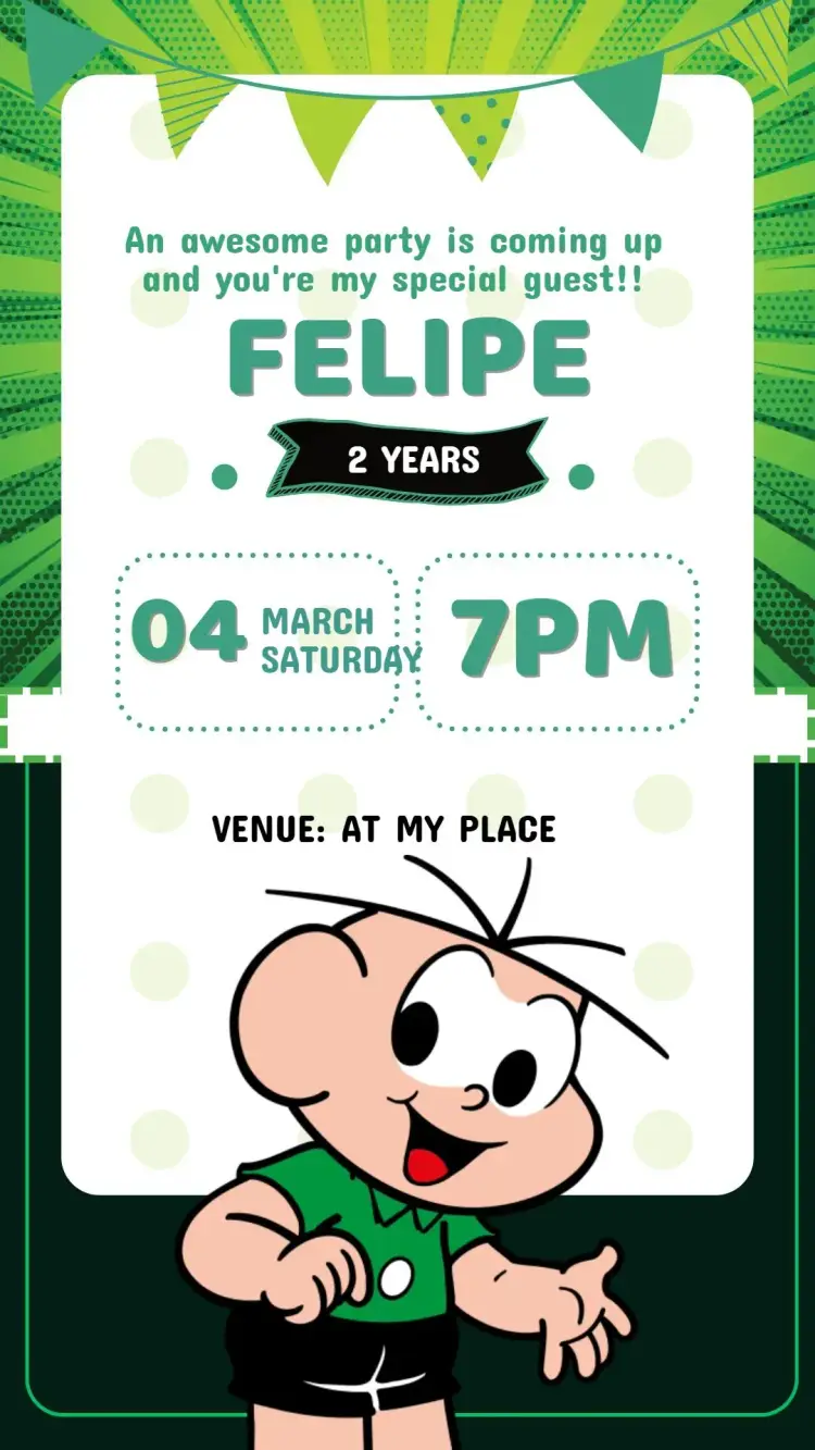 Digital Invitation Cebolinha Birthday Monica's Gang Editable