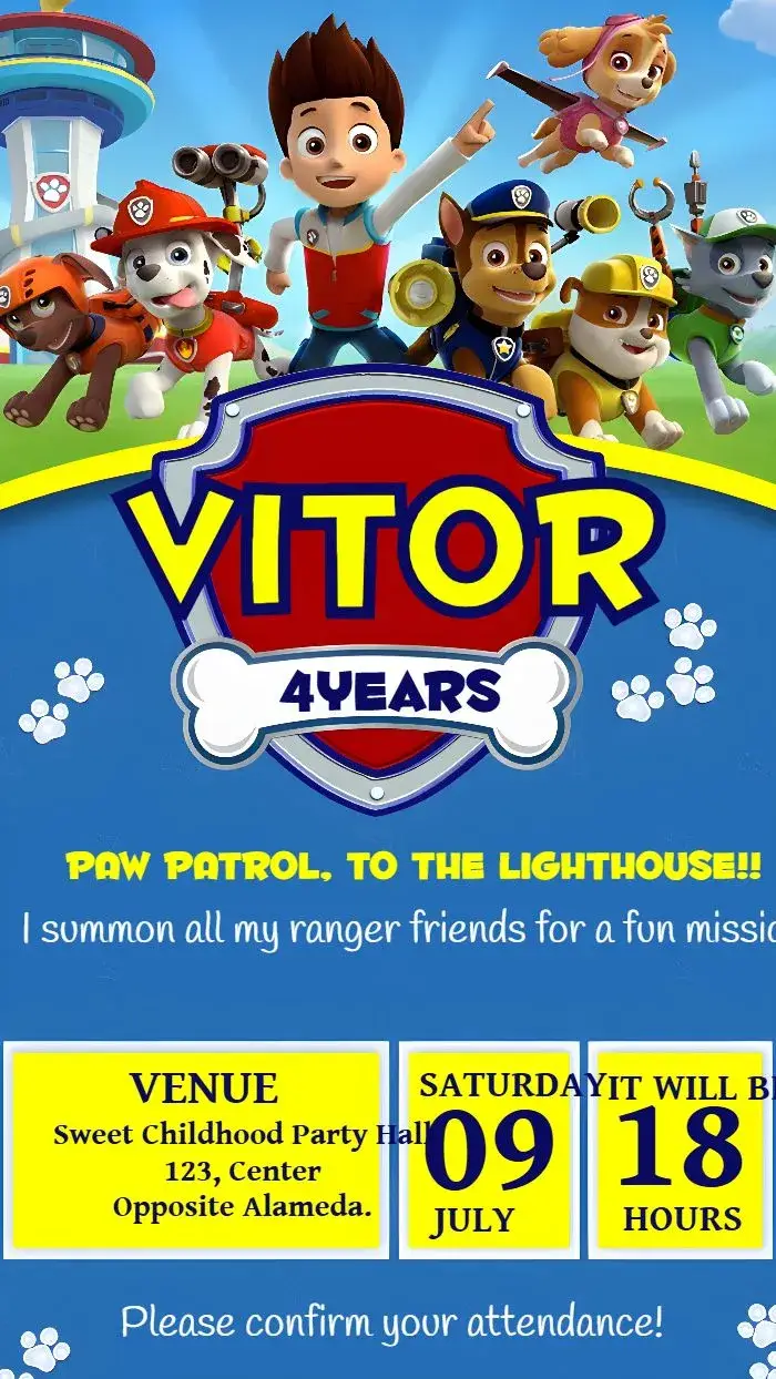 Paw Patrol Zuma invitation