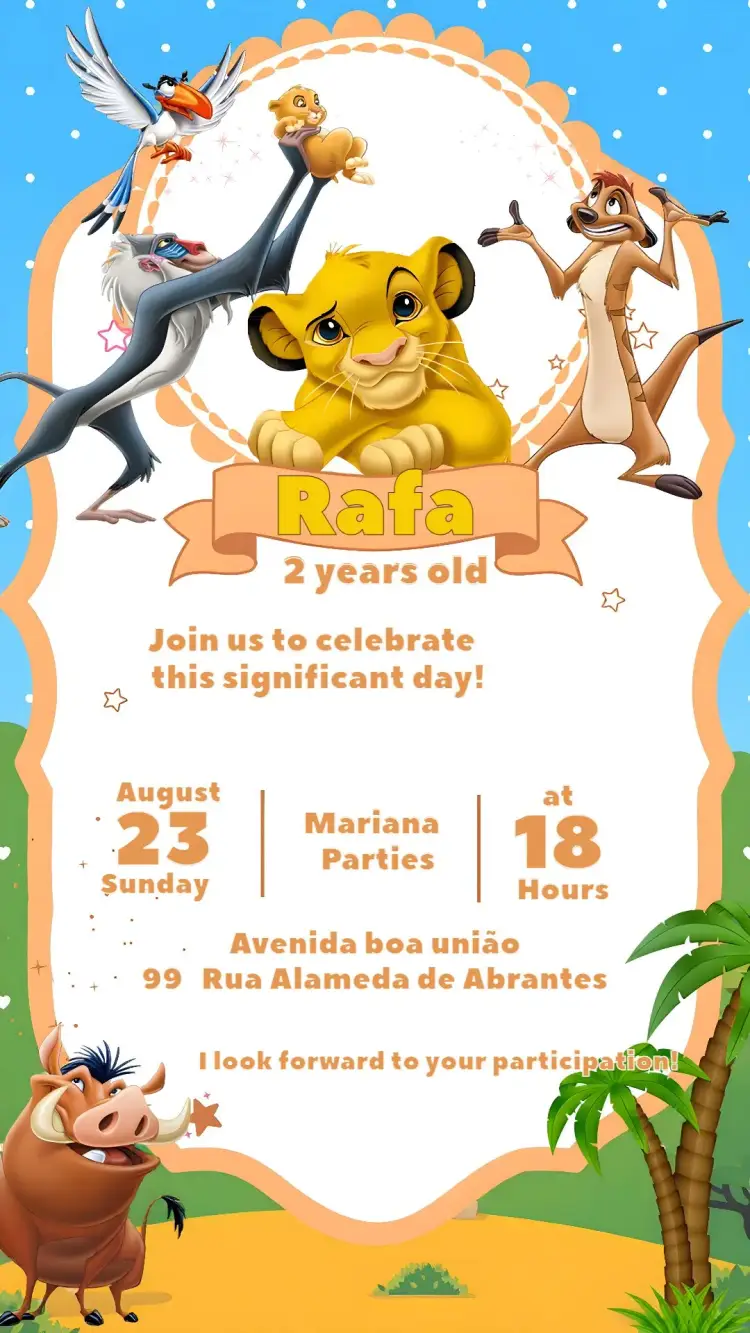 Lion King Kids invitation