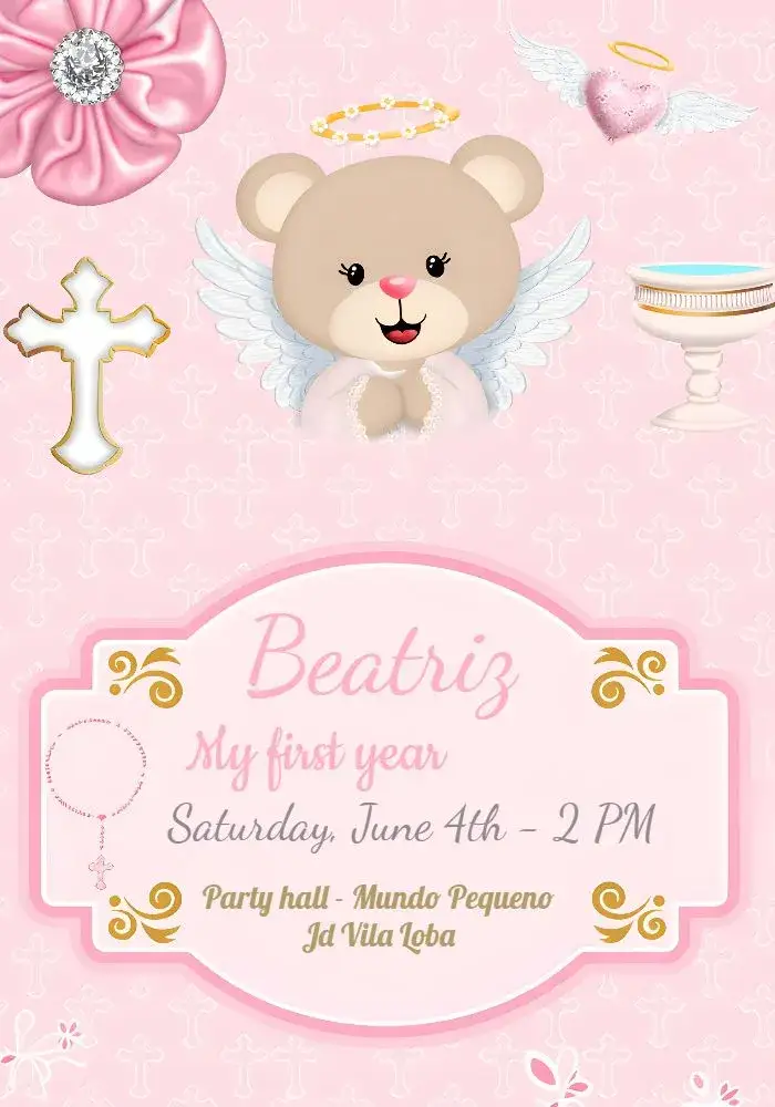 Invitation Princess Bear 1 – Commemorative Dates theme pastel, feminine, childish, playful, cute