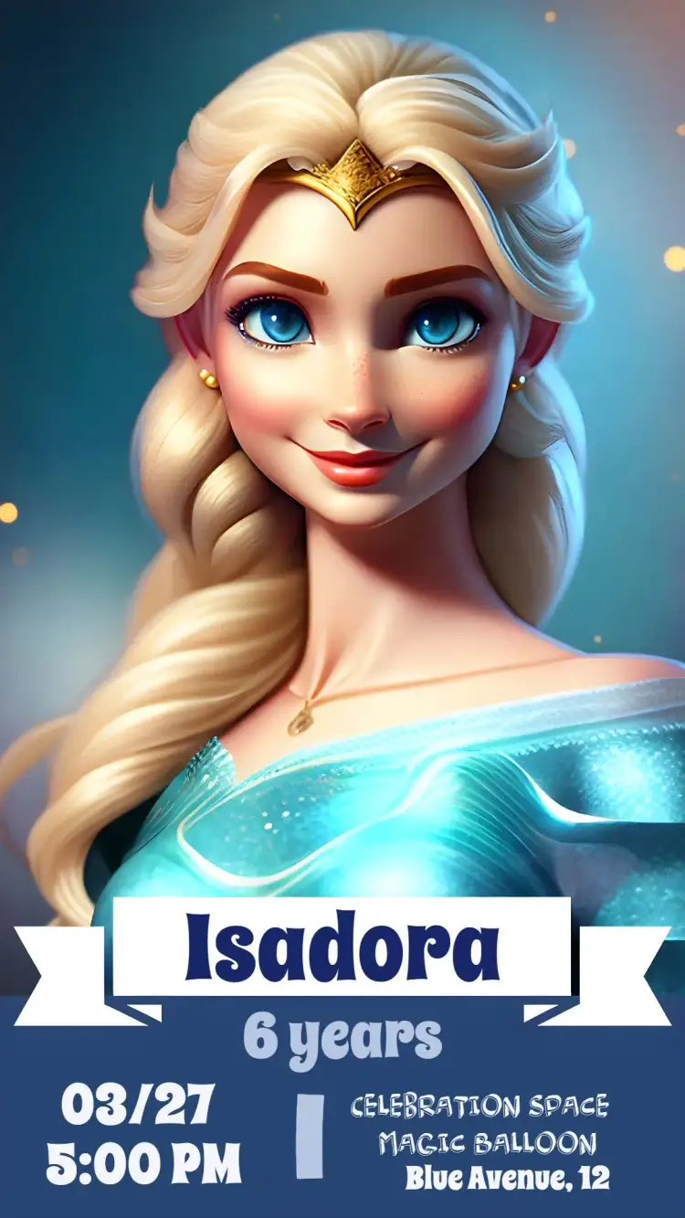 Invitation Frozen São – Commemorative Dates theme blue, white, inspired by Frozen, themed, magical, fun