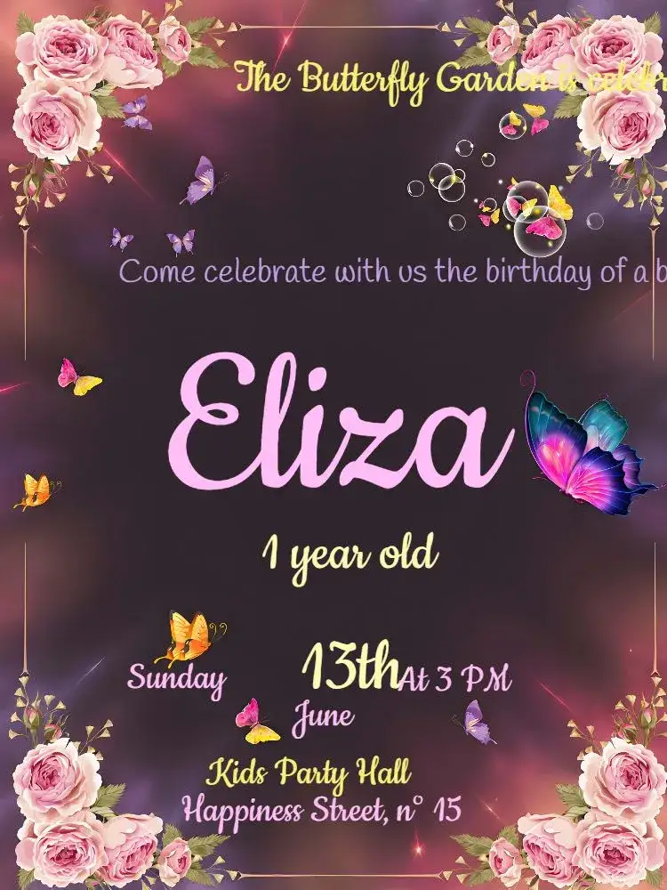 Invitation Digital Butterfly Garden – Commemorative Dates theme floral, modern, colorful, delicate, vibrant