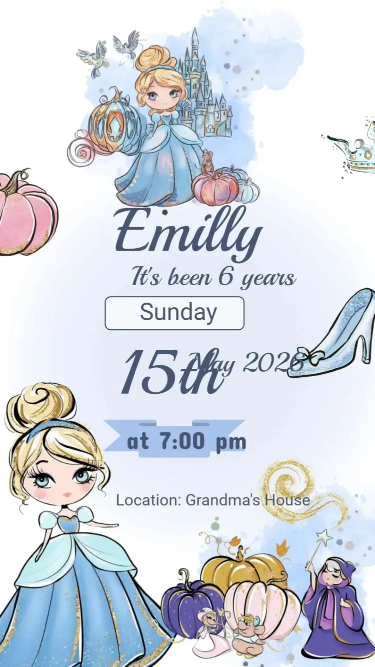 Invitation Cinderella Birthday Invitation – Kids' Birthday Party theme magician, pastry, fairy tales, sparkle, princess, romantic