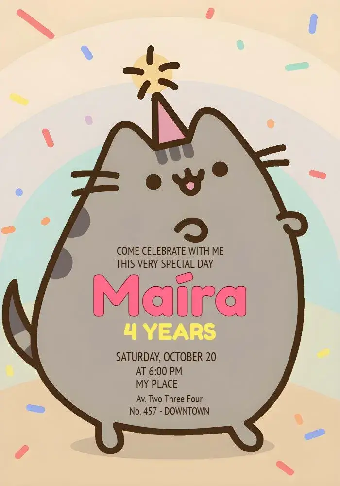 Pusheen Cat Colorful invitation