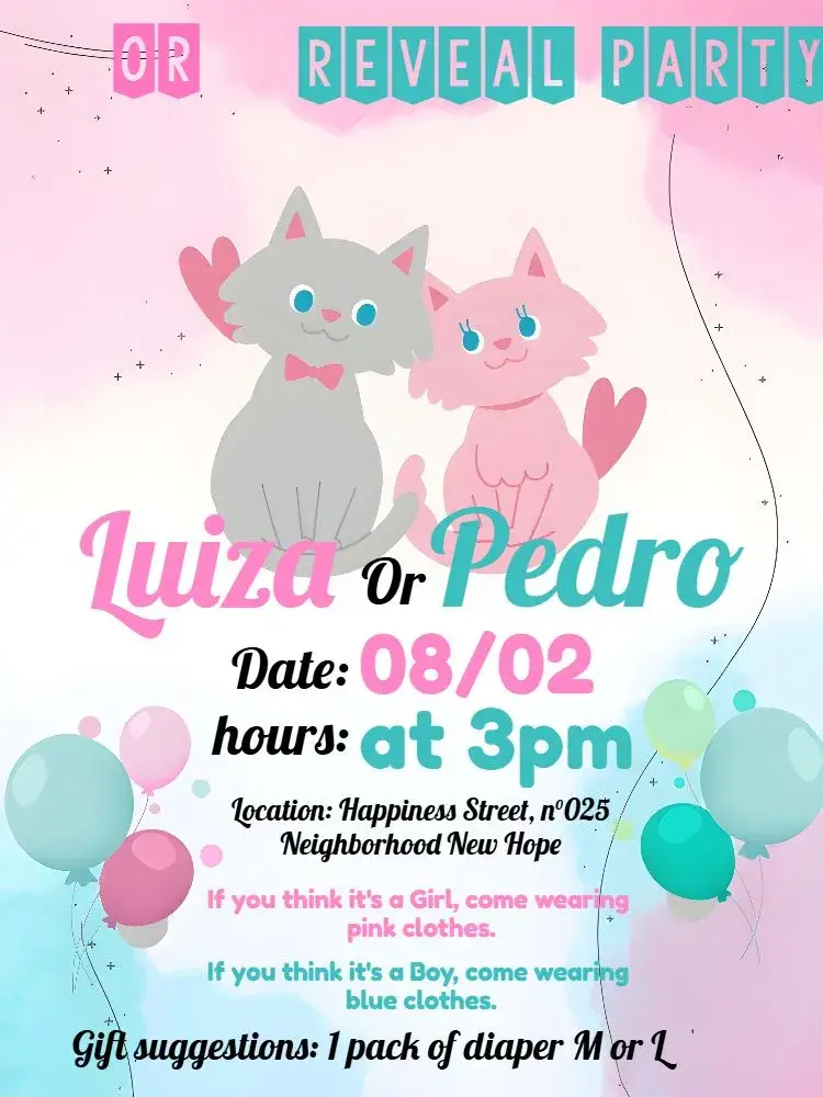 Kittens Gender Reveal Tea Party invitation