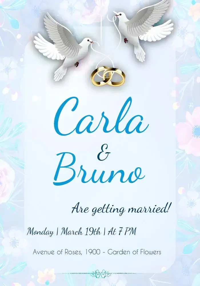 Invitation Wedding - Pair of Doves with Rings Birds – Most searched for theme romantic, minimalist, floral, modern, elegant