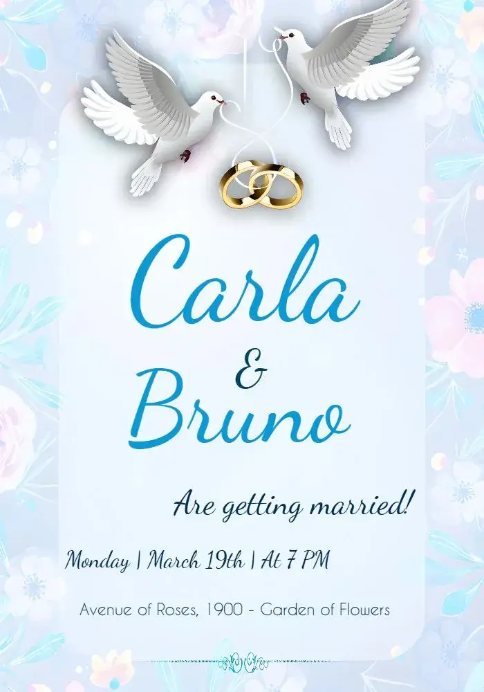 Wedding - Pair of Doves with Rings Birds invitation