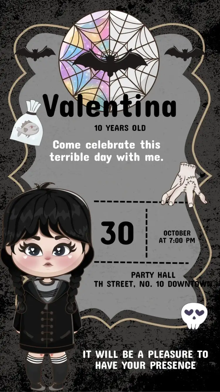 Invitation Wandinha's Birthday Invitation – Kids' Birthday Party theme colorful, fantasy, children's illustrations, fun, themed, playful