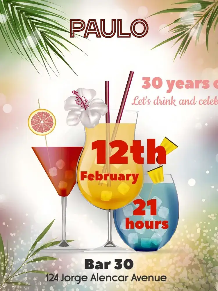 Invitation Adult Drinks – Birthday theme modern, elegant, casual, colorful, minimalist