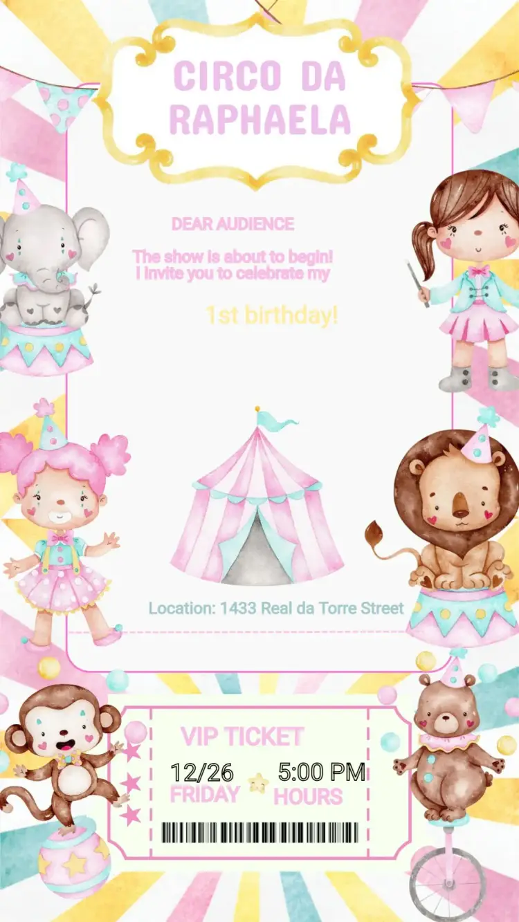 Pink Circus Birthday Invitation