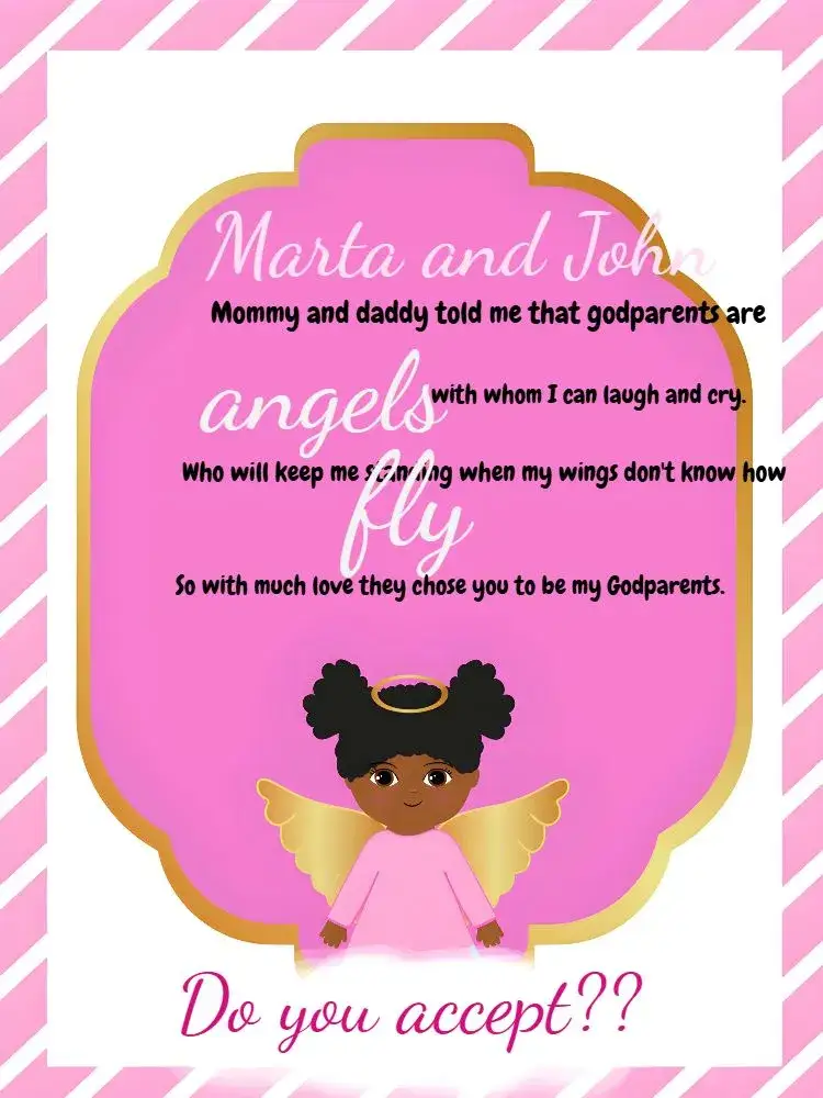 Invitation For Godparents Black Angel Golden – Baptism theme golden, pink, white, angels, clouds, elegant