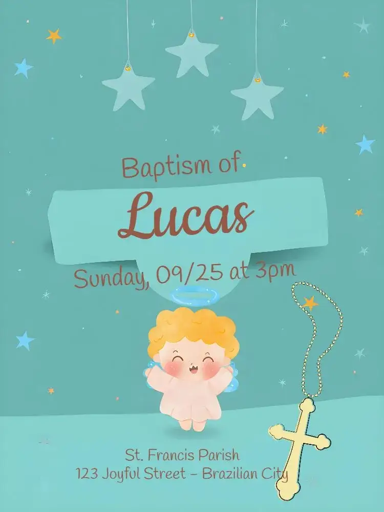 Invitation Baptism Little Angel - – Baptism theme angelic, modern, delicate, blue and green, childlike, celestial