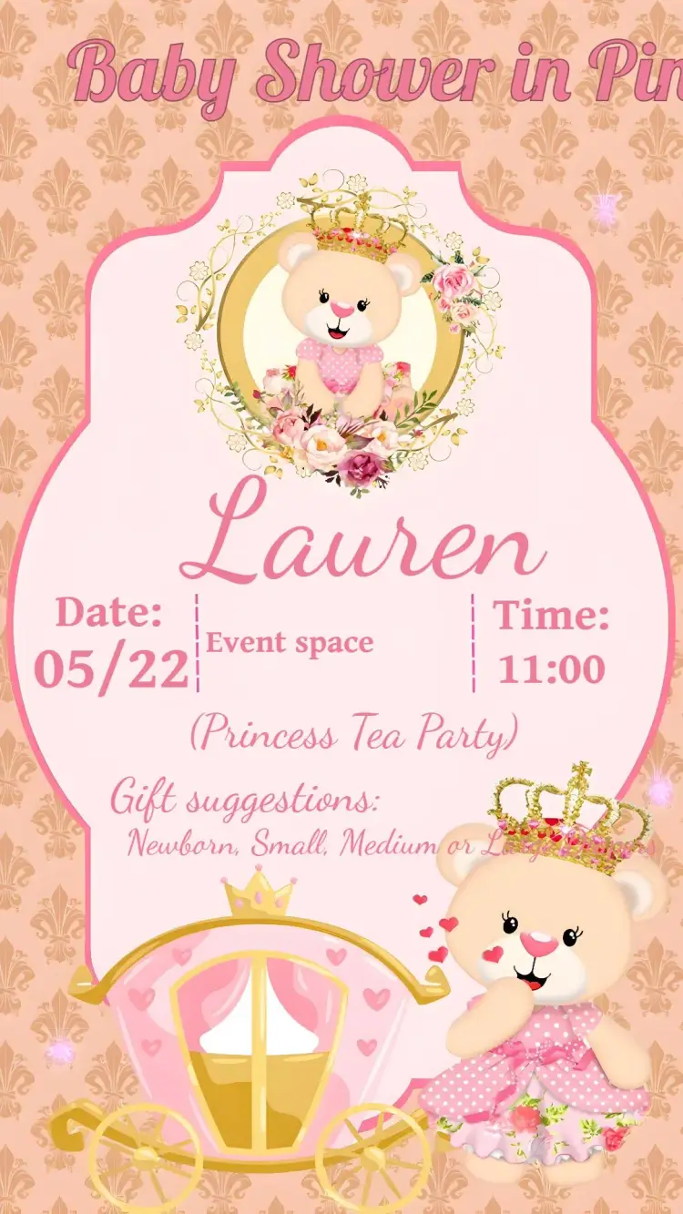Baby Shower Princess Bear Girl invitation