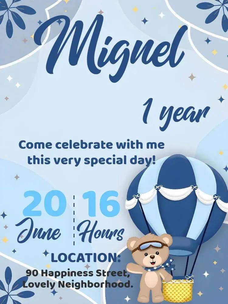 Sky Balloon Bear invitation