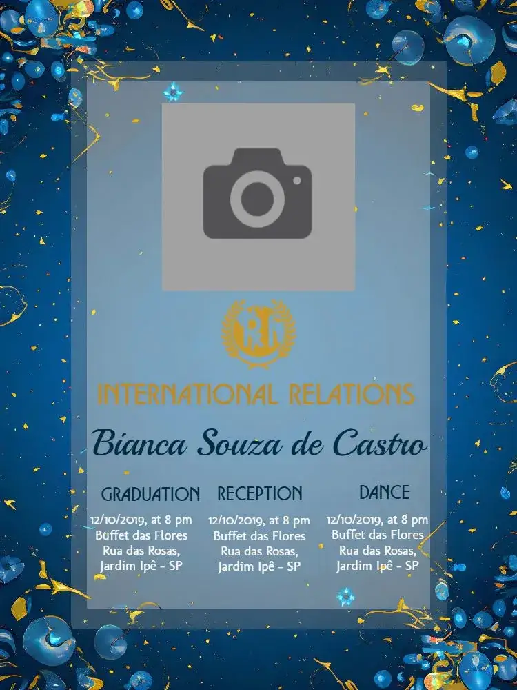 Invitation International Relations Graduation With Golden Photo – Graduation theme golden, blue, elegant, modern, minimalist