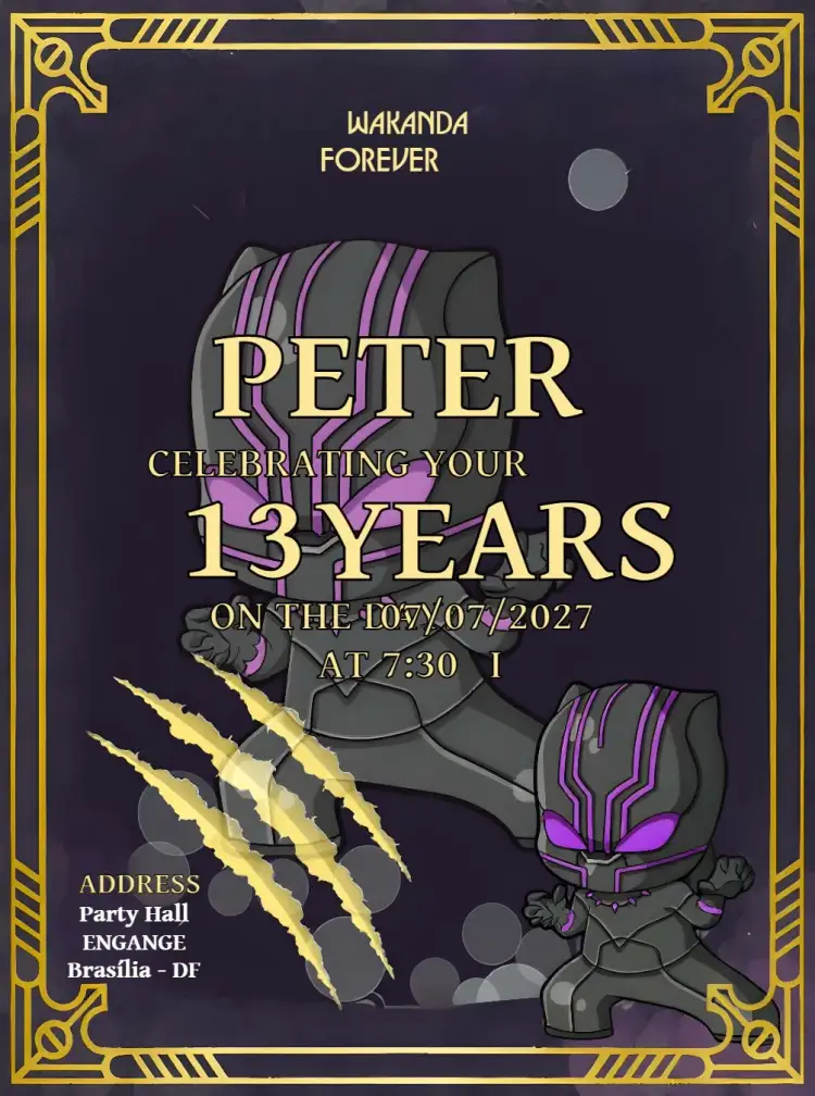 Wakanda Forever Gold invitation