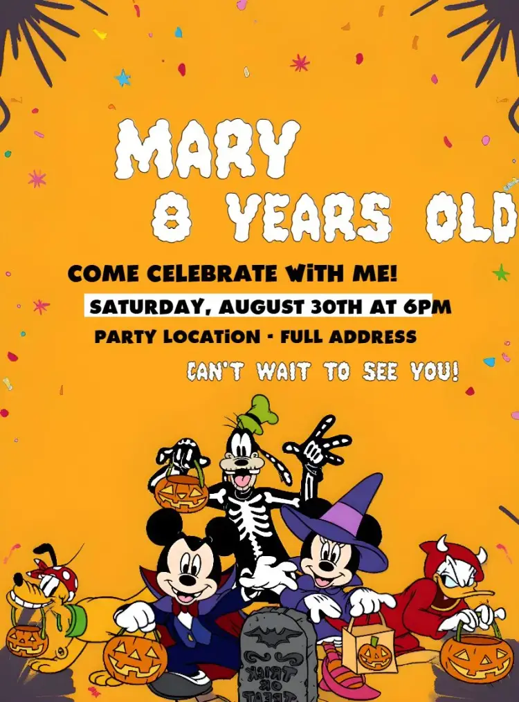 Halloween Mickey Mouse Club Pluto invitation