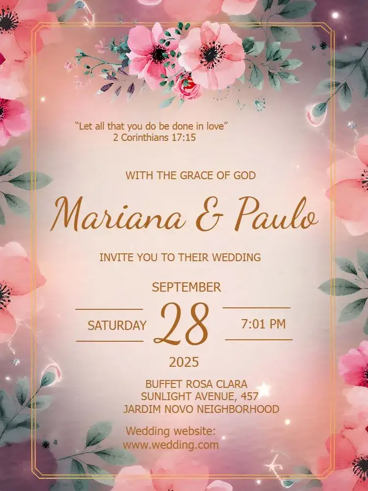 Invitation Pink Floral Wedding – Wedding theme floral, elegant, golden, romantic, soft, modern