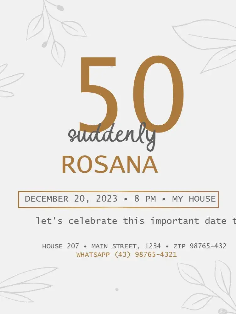 Invitation Suddenly 50 Floral Female – Kids' Birthday Party theme floral, golden, elegant, delicate, feminine, modern