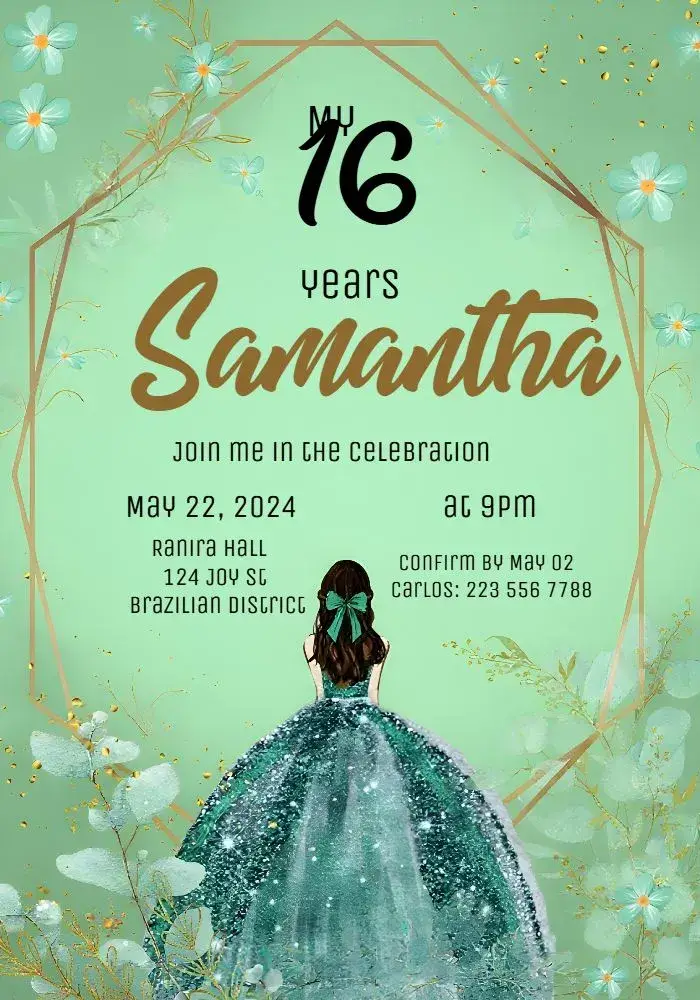 Invite Princess Quinceanera 15th Birthday editable and customizable