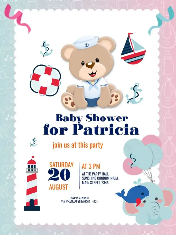 Sailor Teddy Baby Shower Striped Anchor