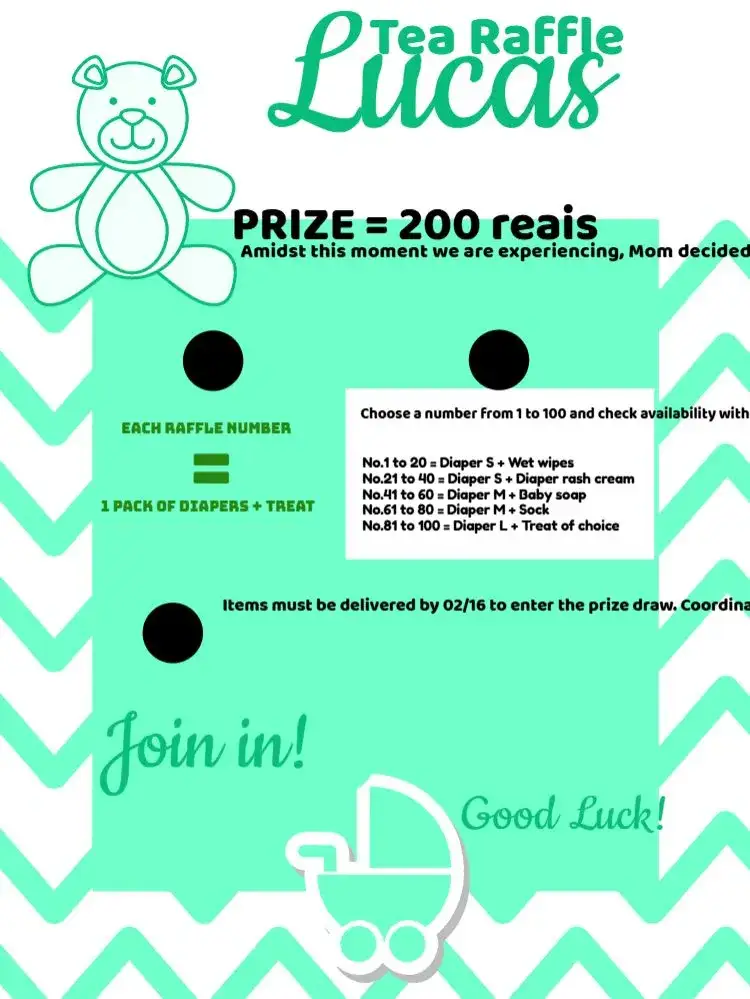 Invitation Baby Bear Raffle Tea – Raffle Tea theme teddy bears, soft colors, playful style, baby graphic elements, green and white, modern touch
