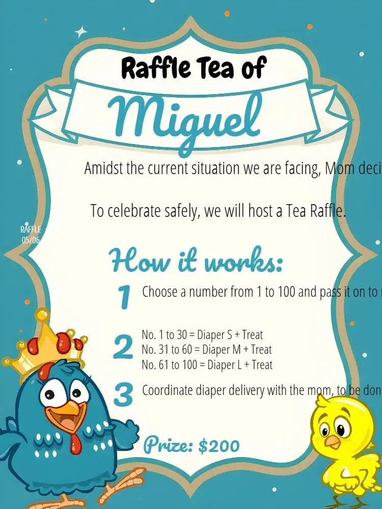 Invitation Blue Little Chicken Raffle Tea – Raffle Tea theme colorful, fun-filled, childish, contemporary, playful