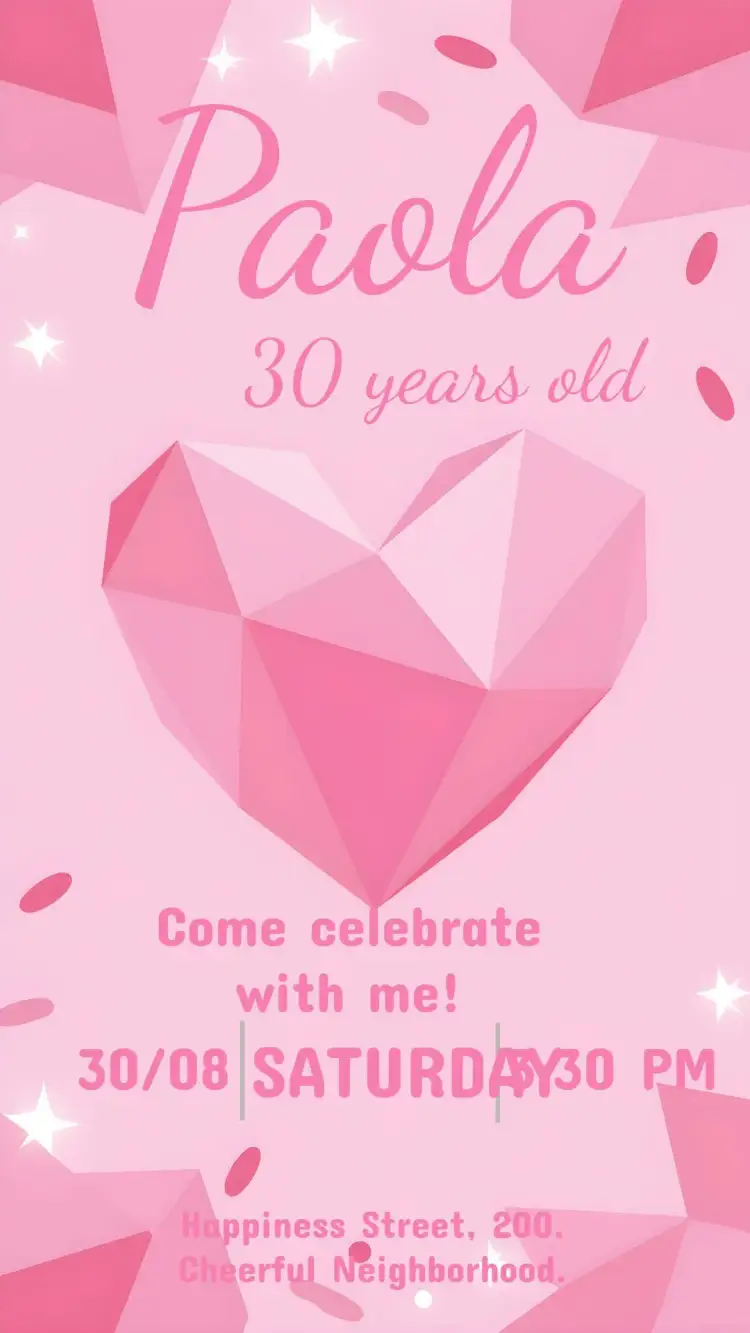 Invitation Adult Heart – Birthday theme floral, pink, elegant, minimalist, modern