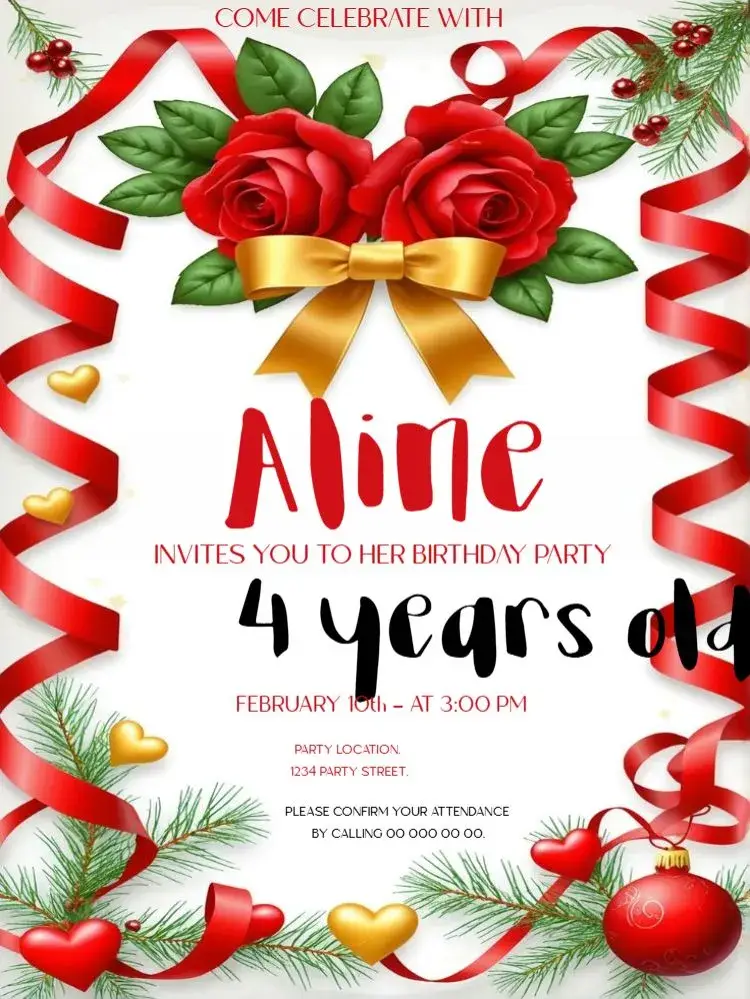 Hearts And Red Roses To Edit Chicken invitation
