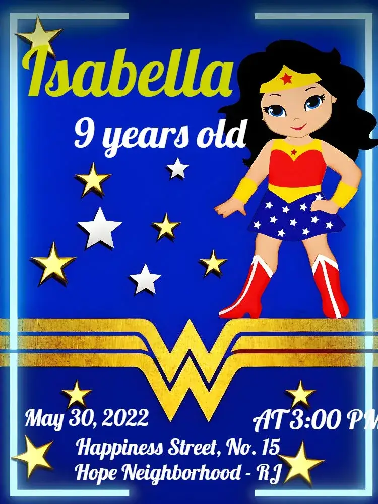 Blue Wonder Woman invitation