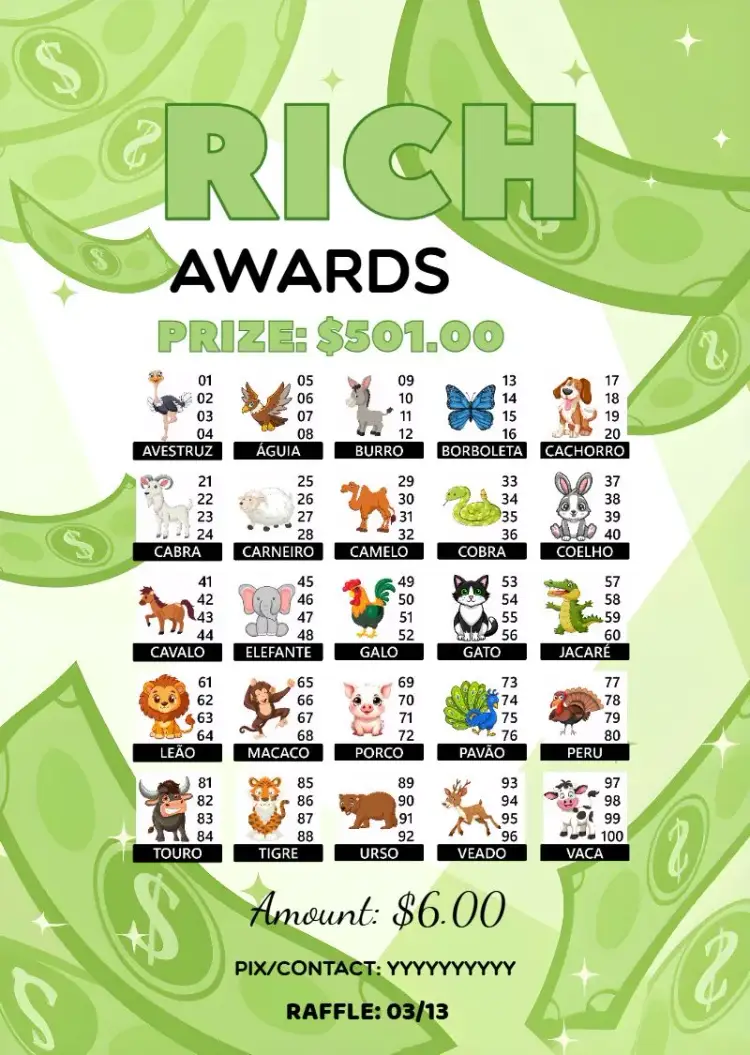 Invite Raffle Of Animals Awards editable and customizable