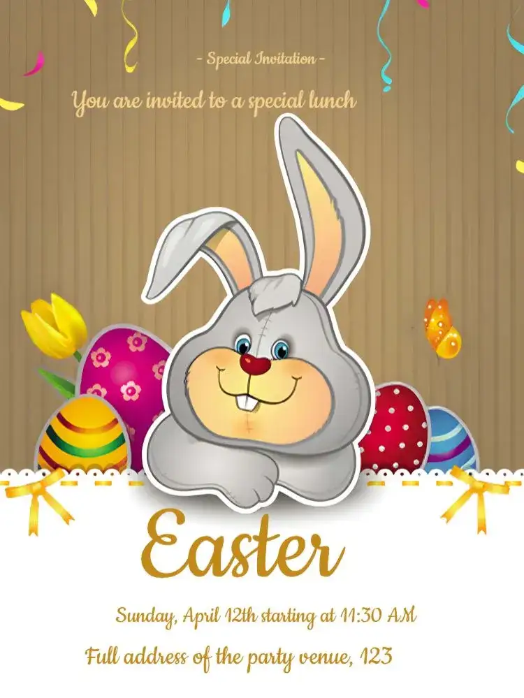 Invitation White Easter – Commemorative Dates theme white and brown, minimalist, fun, tropical, with graphic elements, clean
