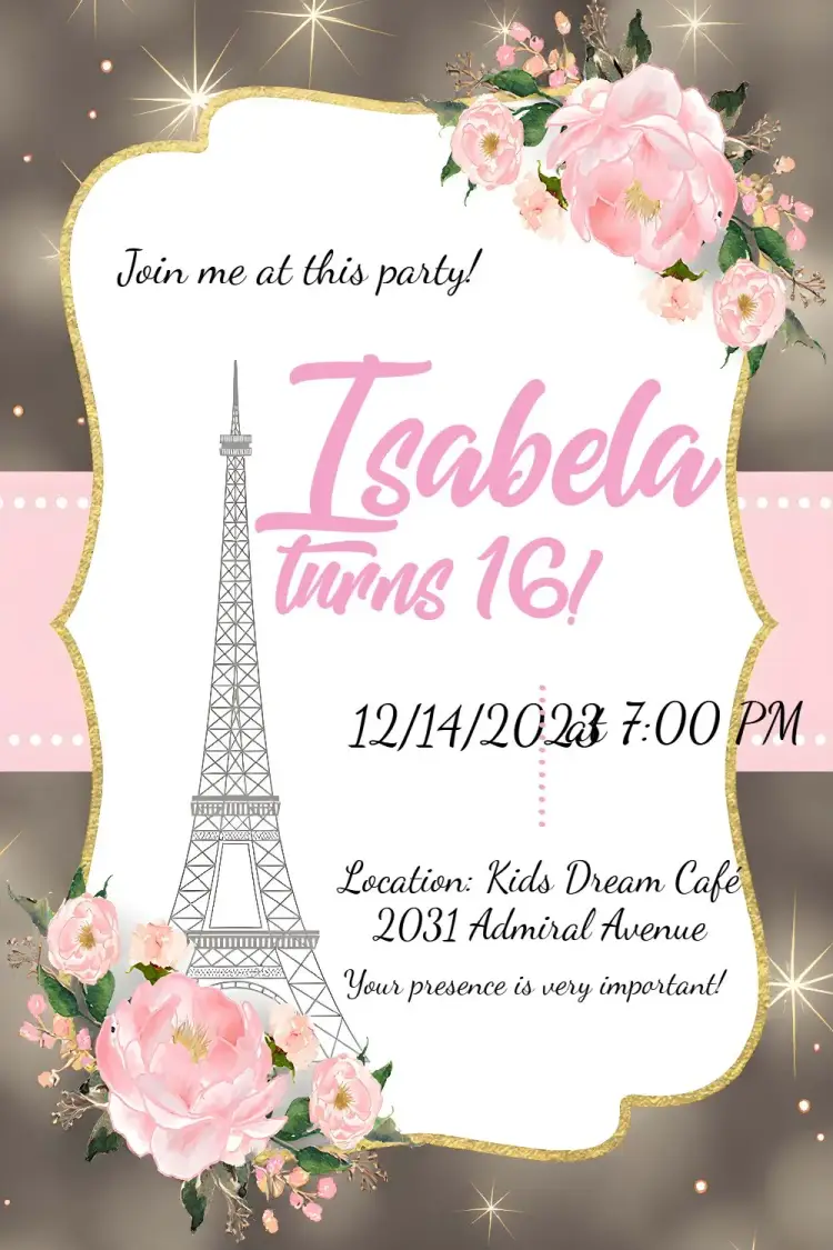 15 Years Floral Paris invitation