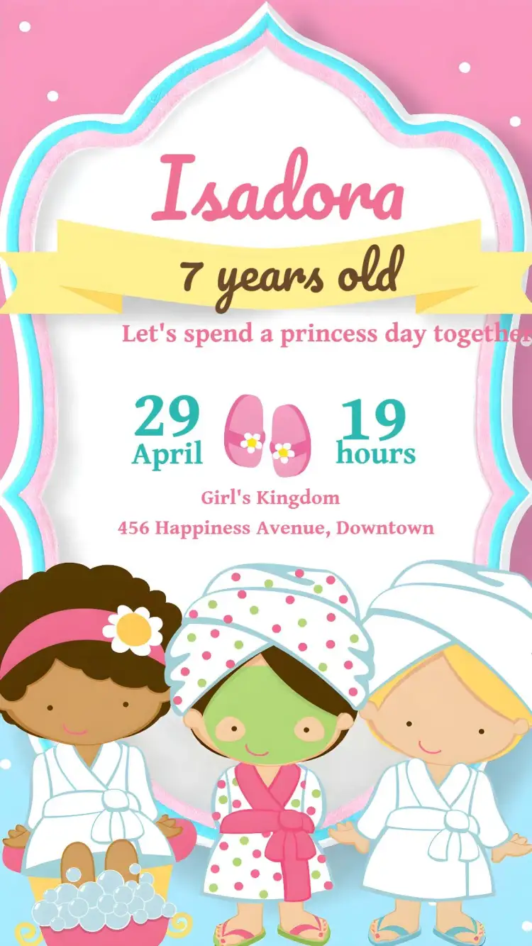 Invitation Kids Spa – Most searched for theme colorful, fun, spa style, children's theme, bright, cheerful