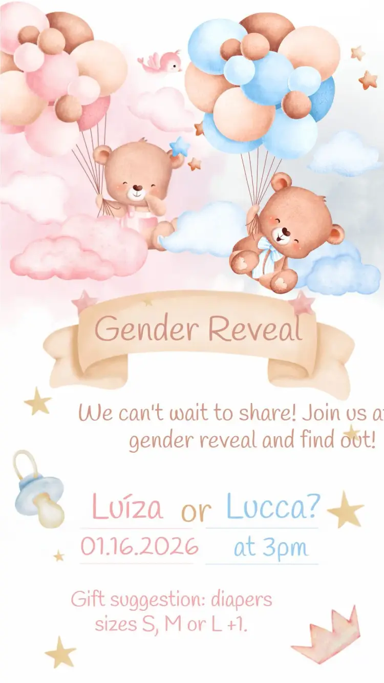 Invite Teddy Bear Gender Reveal Tea Party editable and customizable