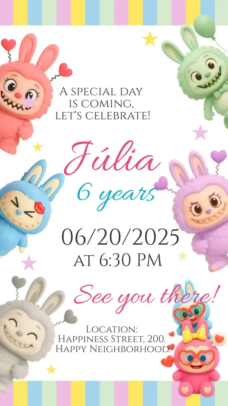 Invitation Labubu's Birthday – Most searched for theme pink, playful, fun, childlike, colorful