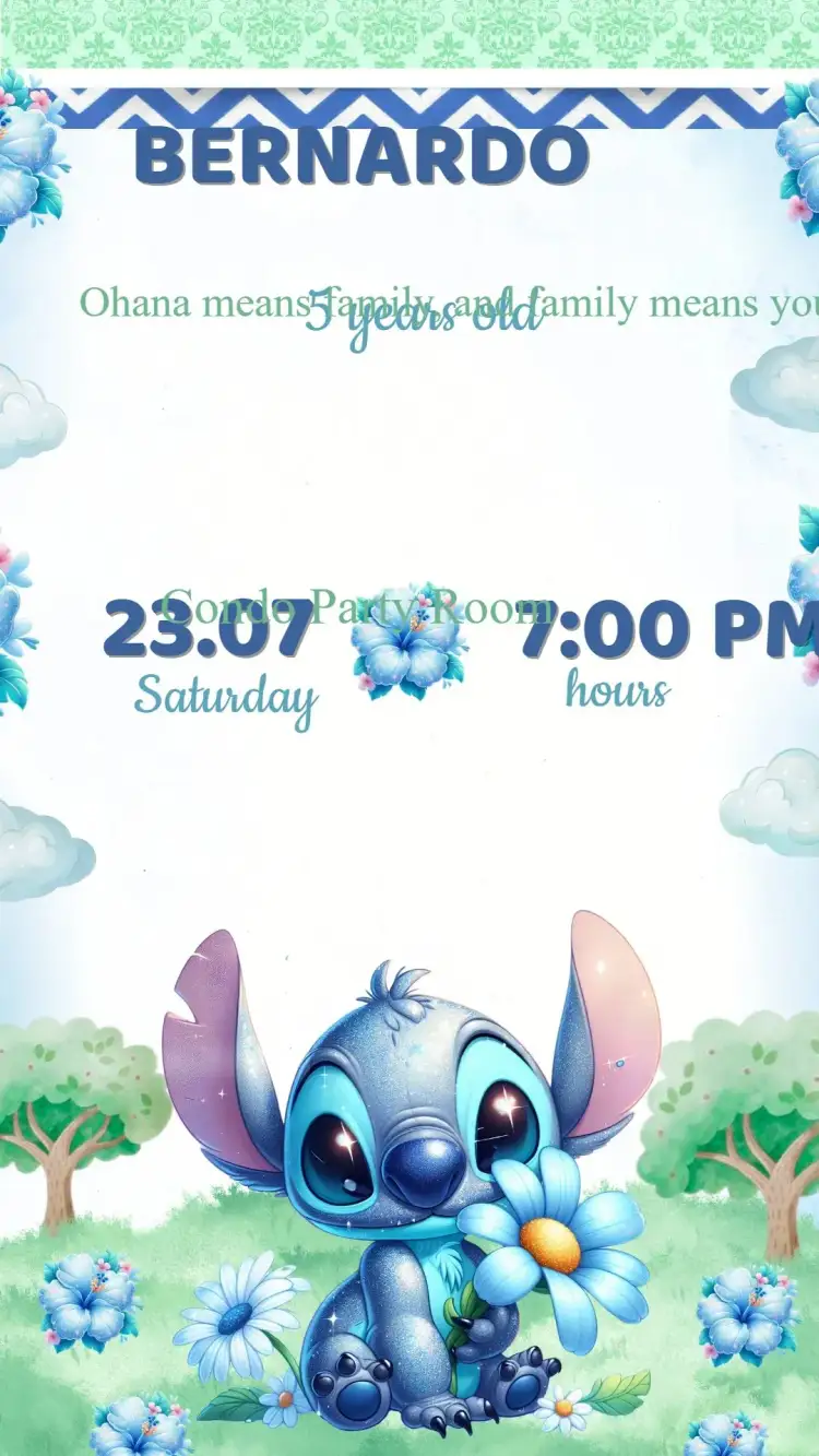 Invitation Stitch Birthday Invitation – Kids' Birthday Party theme colorful, playful, fun, thematic, childlike, cartoon